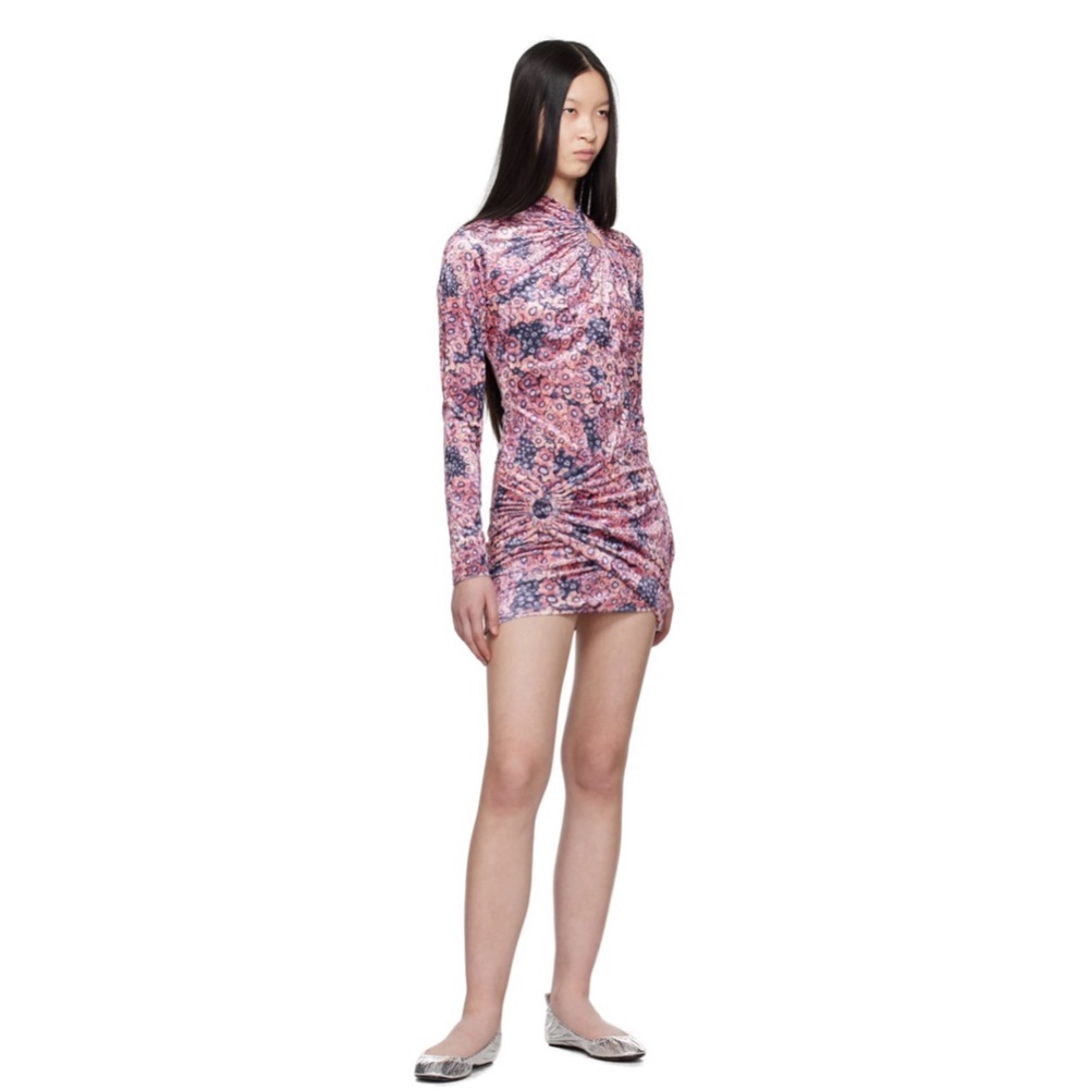 Havana Dress in Antik Pink MARANT ETOILE Antik Pink Floral Pink Long Sleeve Sz S - Picture 4 of 7